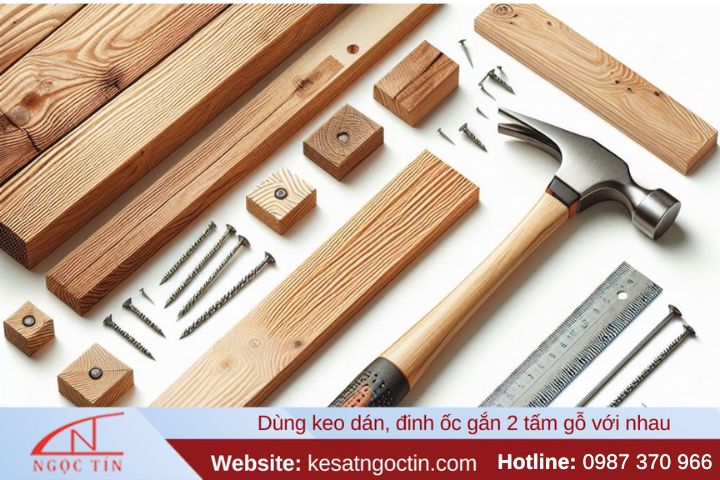 Dùng keo dán đinh ốc gắn 2 tấm gỗ với nhau